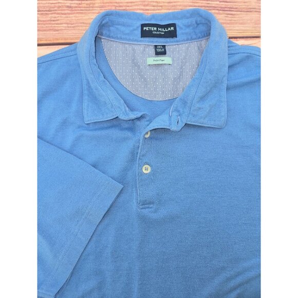 Peter Millar Collection Perfect Pique Polo XXL Blue Cotton Blend - Picture 4 of 7